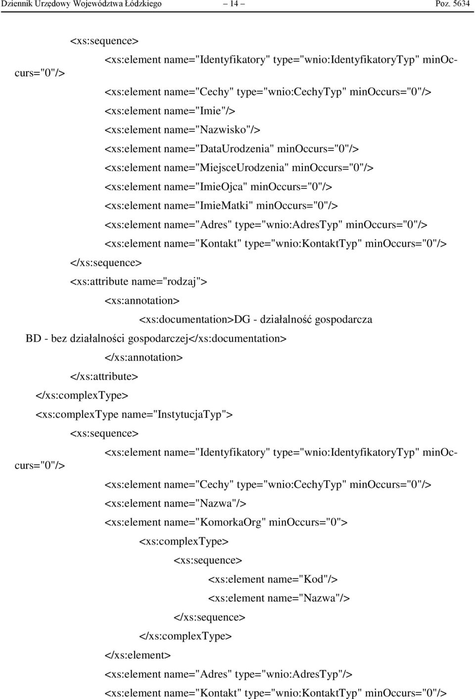 name="miejsceurodzenia" minoccurs="0"/> name="imieojca" minoccurs="0"/> name="imiematki" minoccurs="0"/> name="adres" type="wnio:adrestyp" minoccurs="0"/> name="kontakt" type="wnio:kontakttyp"