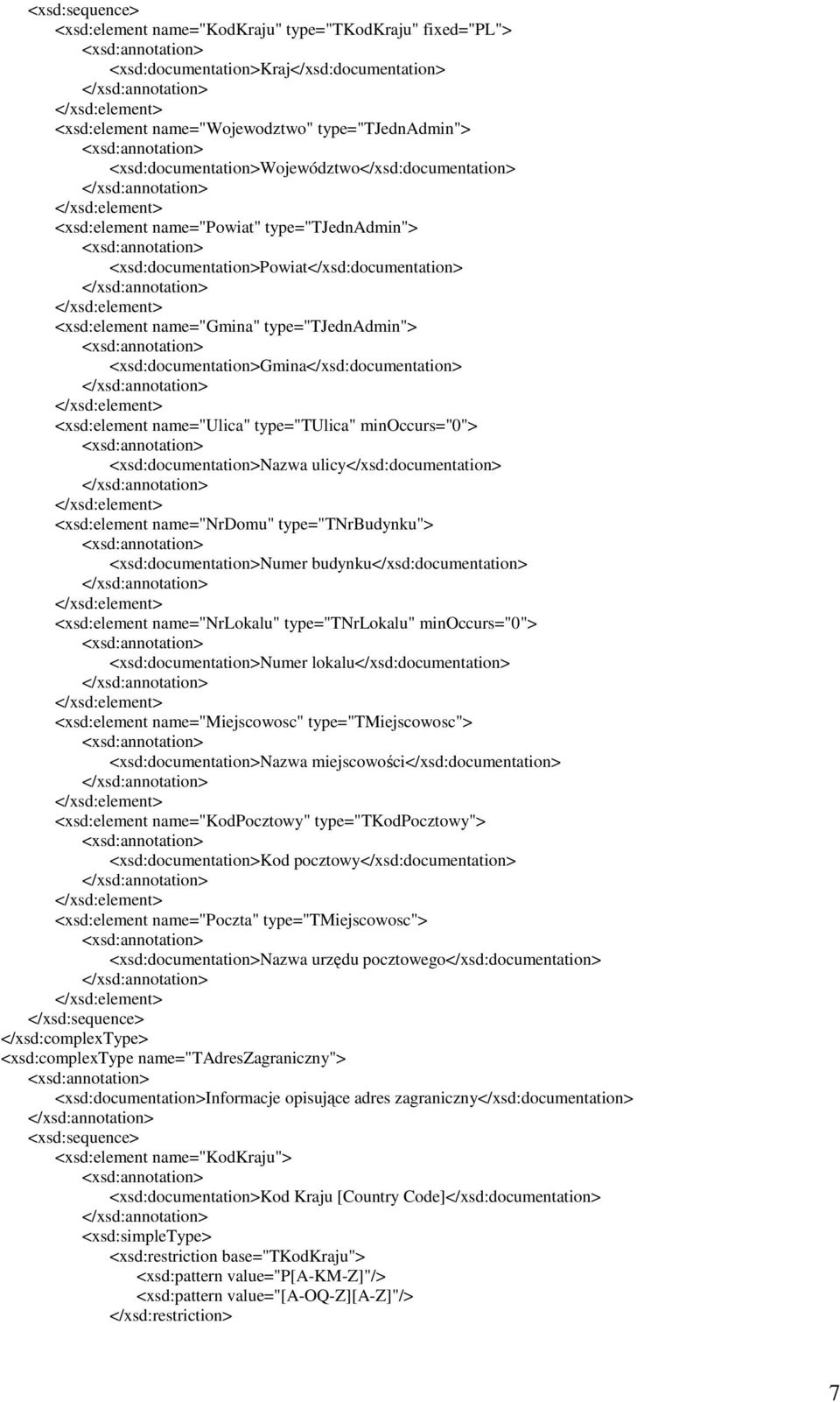 <xsd:documentation>gmina</xsd:documentation> <xsd:element name="ulica" type="tulica" minoccurs="0"> <xsd:documentation>nazwa ulicy</xsd:documentation> <xsd:element name="nrdomu" type="tnrbudynku">