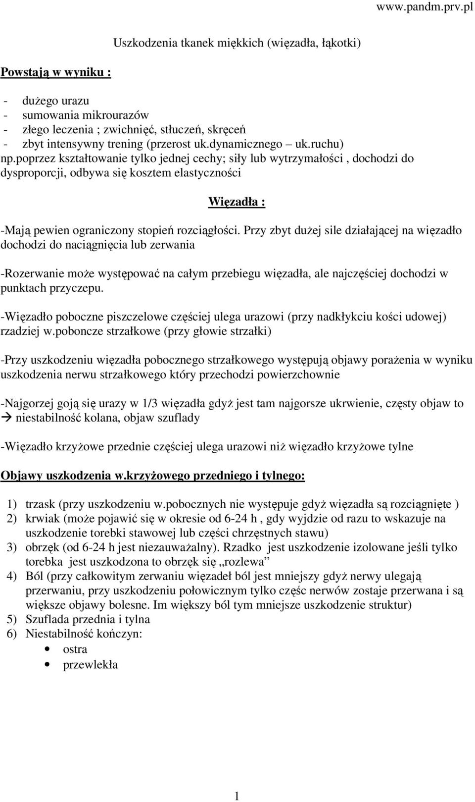 poprzez kształtowanie tylko jednej cechy; siły lub wytrzymałości, dochodzi do dysproporcji, odbywa się kosztem elastyczności Więzadła : -Mają pewien ograniczony stopień rozciągłości.