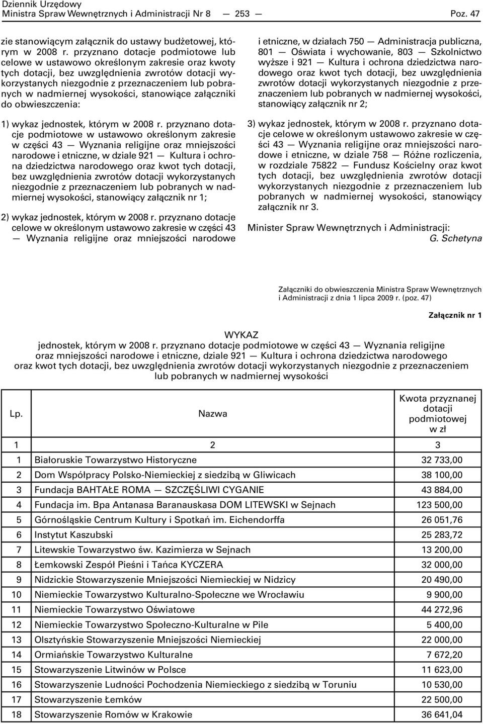 wysokości, stanowiące załączniki do obwieszczenia: 1) wykaz jednostek, którym w 2008 r.