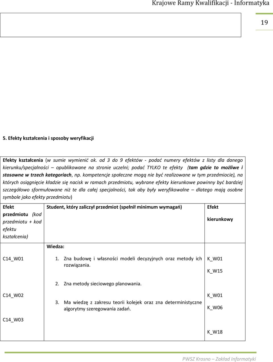 kompetencje społecne mogą nie być realiowane w tym predmiocie), na których osiągnięcie kładie się nacisk w ramach predmiotu, wybrane efekty kierunkowe powinny być bardiej scegółowo sformułowane niż