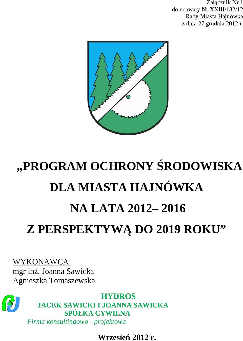 2019 ROKU WYKONAWCA: mgr inż.