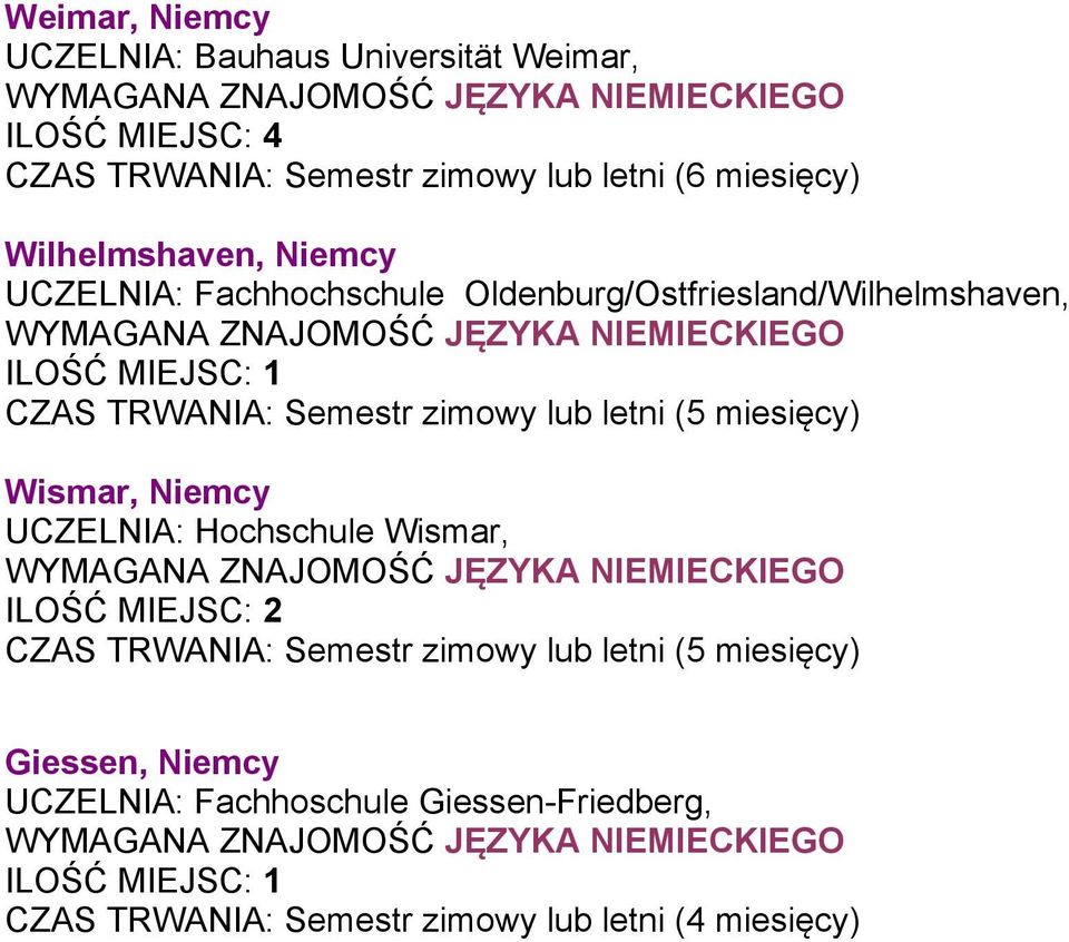 Wismar, Niemcy UCZELNIA: Hochschule Wismar, Giessen, Niemcy UCZELNIA: