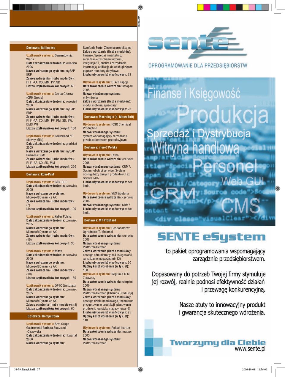 FI-AA, CO, SD, MM 50 Dostawca: Kom-Pakt Użytkownik systemu: GEN-BUD (7) Użytkownik systemu: Keller Polska (10) Użytkownik systemu: Mitex (10) Użytkownik systemu: OPEC Grudziądz (8) Dostawca: