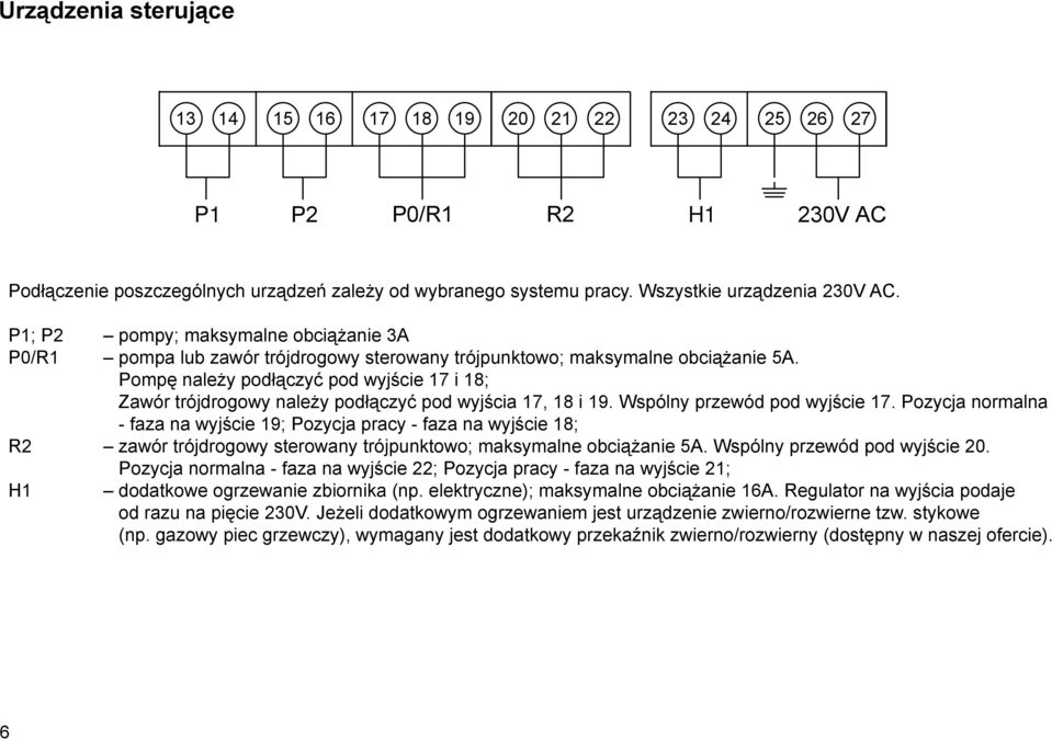 Pompę należy podłączyć pod wyjście 17 i 18; Zawór trójdrogowy należy podłączyć pod wyjścia 17, 18 i 19. Wspólny przewód pod wyjście 17.