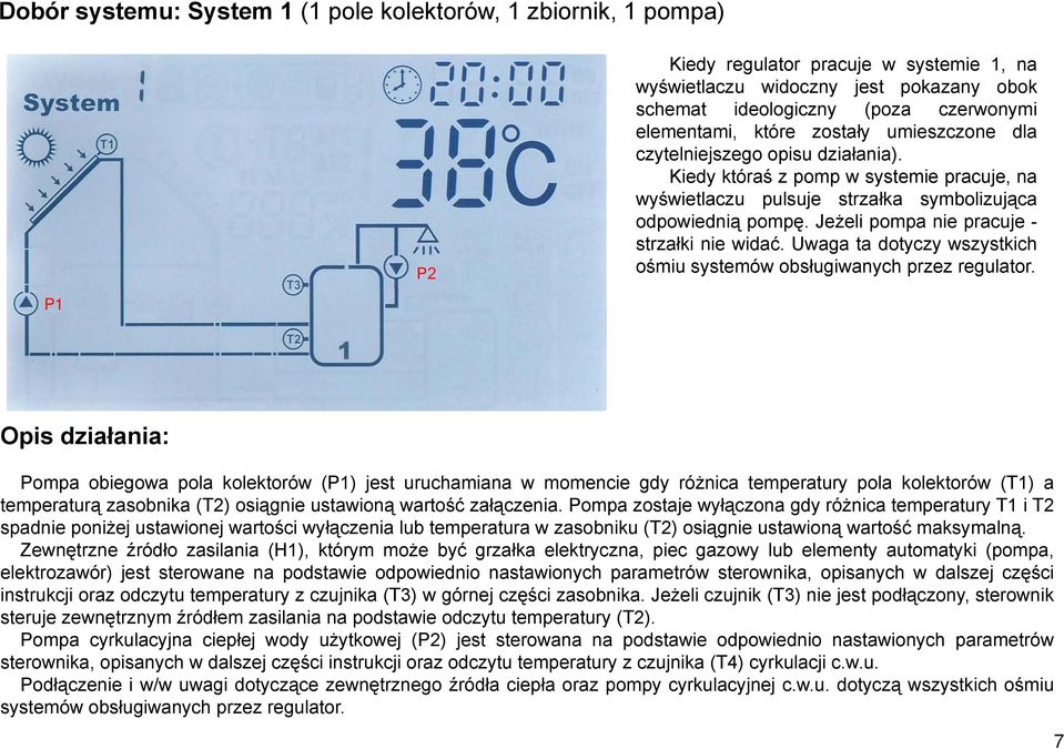 Jeżeli pompa nie pracuje - strzałki nie widać. Uwaga ta dotyczy wszystkich ośmiu systemów obsługiwanych przez regulator.