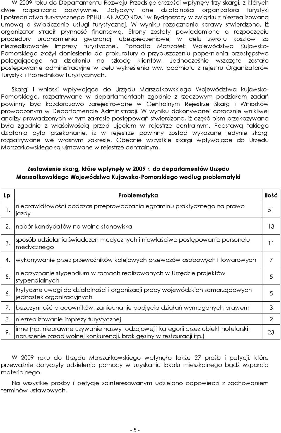 W wyniku rozpoznania sprawy stwierdzono, iŝ organizator stracił płynność finansową.