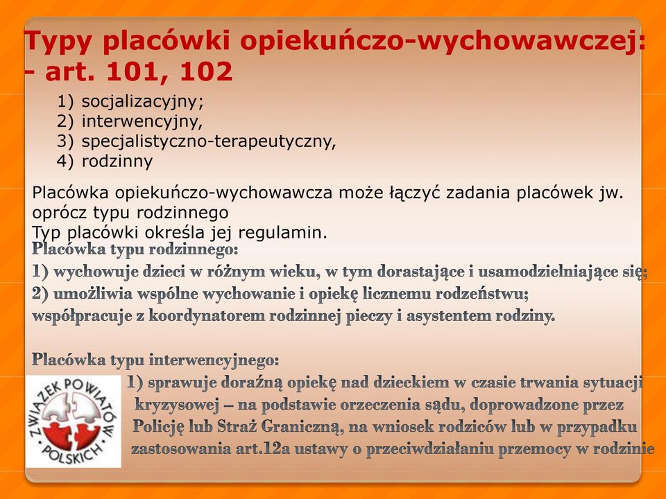 specjalistyczno-terapeutyczny, 4) rodzinny Placówka