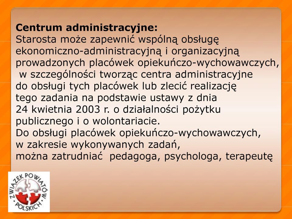 realizację tego zadania na podstawie ustawy z dnia 24 kwietnia 2003 r.