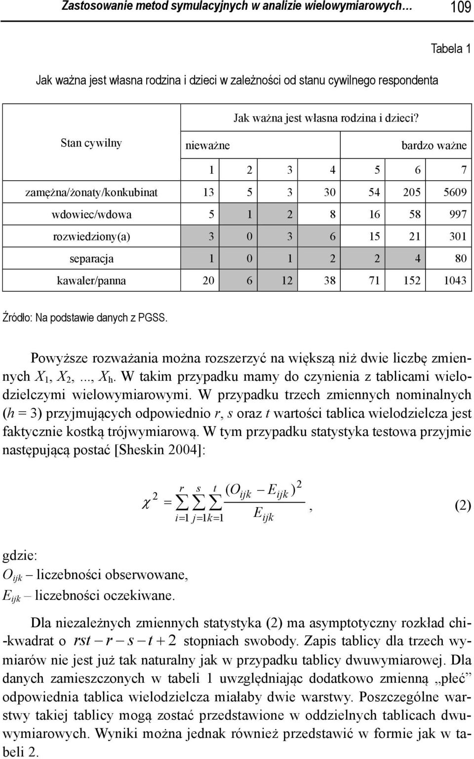 38 71 15 1043 Źródło: Na podstawie danych z PGSS. Powyższe rozważania można rozszerzyć na większą niż dwie liczbę zmiennych X 1, X,..., X h.