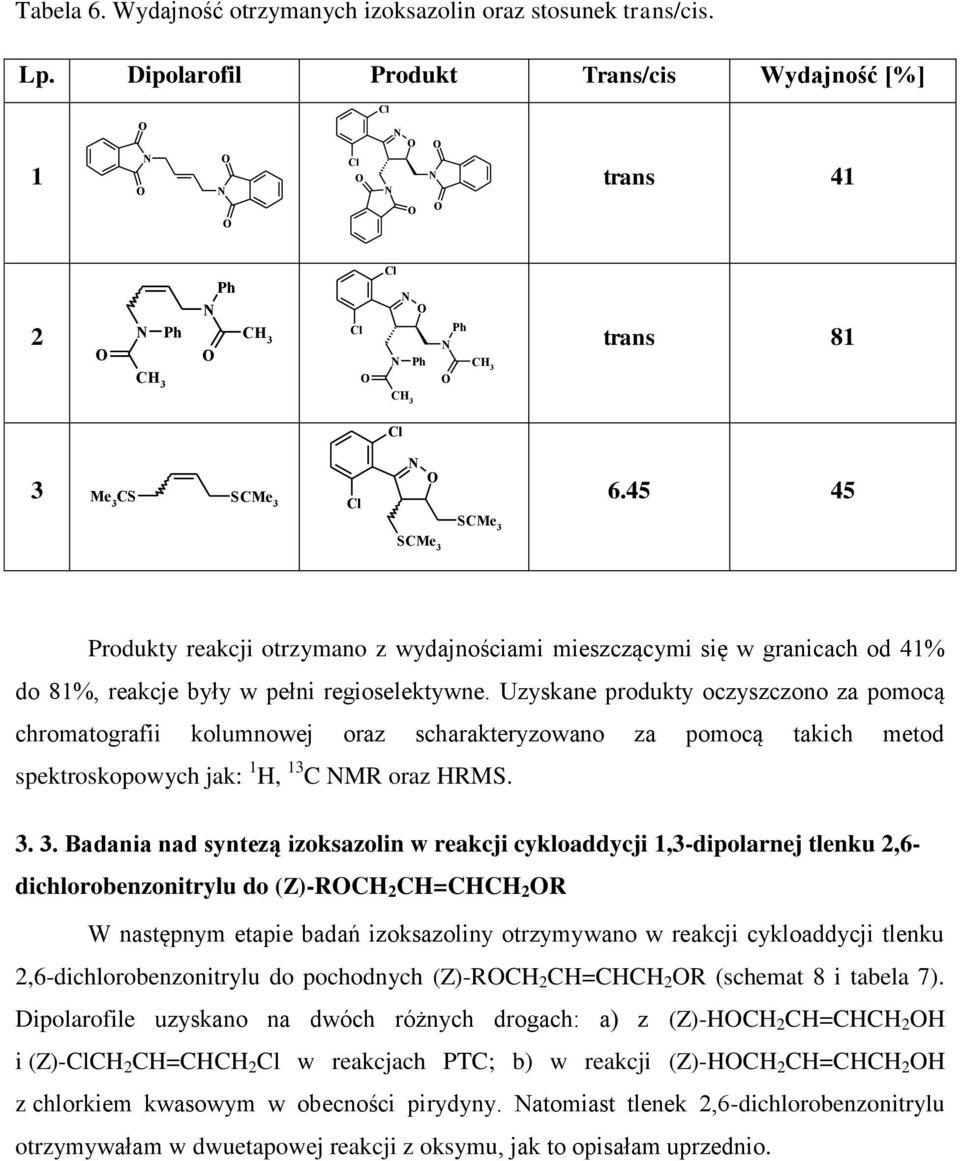 Uzyskane produkty oczyszczono za pomocą chromatografii kolumnowej oraz scharakteryzowano za pomocą takich metod spektroskopowych jak: 1, 13 C MR oraz RMS. 3.