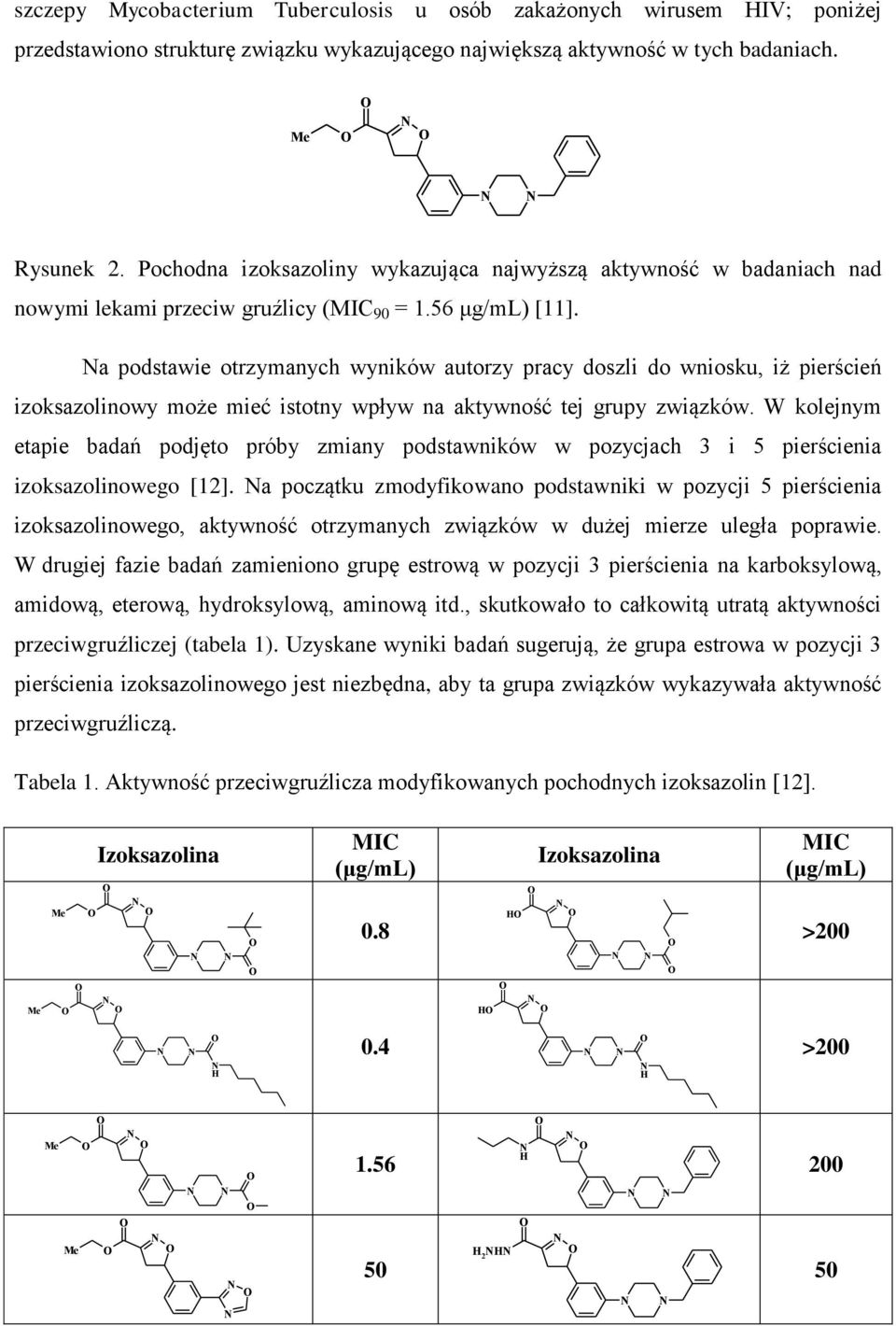 a podstawie otrzymanych wyników autorzy pracy doszli do wniosku, iż pierścień izoksazolinowy może mieć istotny wpływ na aktywność tej grupy związków.
