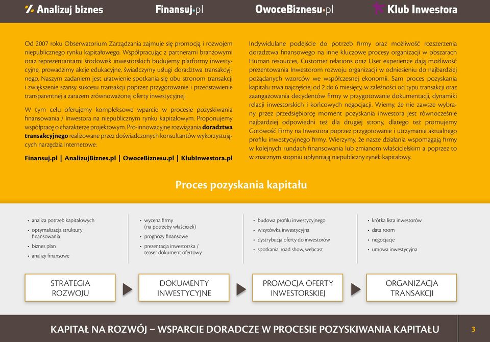 Naszym zadaniem jest ułatwienie spotkania się obu stronom transakcji i zwiększenie szansy sukcesu transakcji poprzez przygotowanie i przedstawienie transparentnej a zarazem zrównoważonej oferty