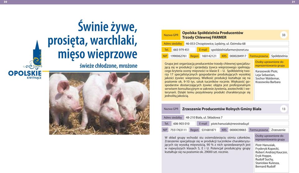 eu Regon 160142121 KRS 0000284917 Grupa jest organizacją producentów trzody chlewnej specjalizującą się w produkcji i sprzedaży żywca wieprzowego spełniającego kryteria oceny mięsności w klasie E U.