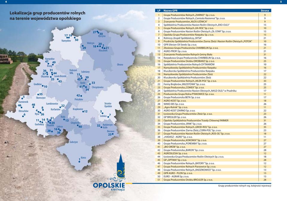 3 6 Nysa 26 7 Biała Leśnica 11 14 9 51 13 Guchołazy 24 Głogówek Prudnik 40 32 Kędzierzyn- 28 16 Lubrza Koźle 38 Bierawa 23 Gubczyce Kietrz 1 Olesno LP Strona 1 Grupa Producentów Rolnych ZIARNO Sp.