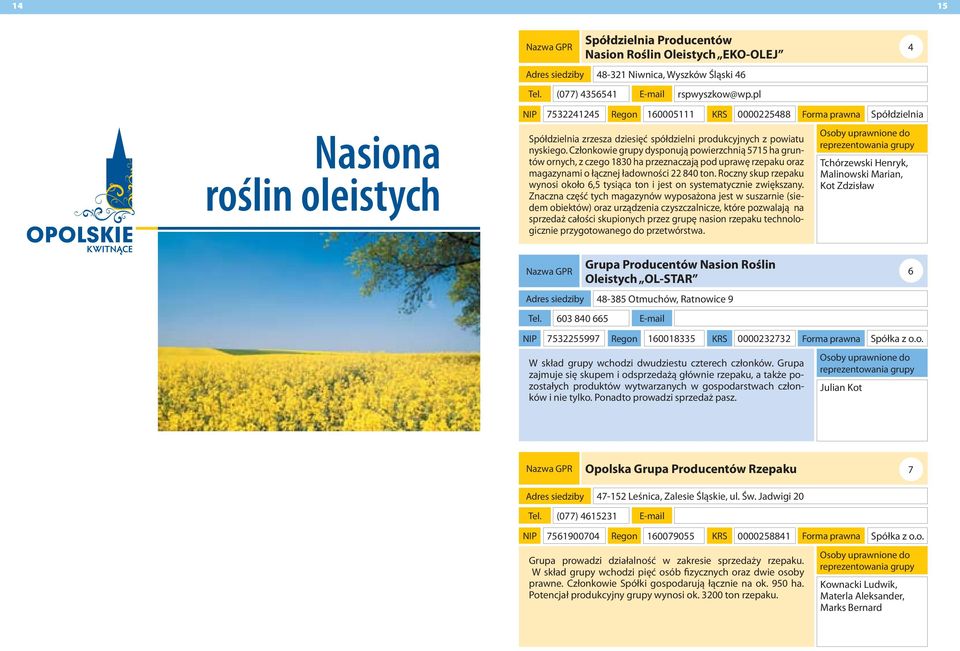 Członkowie grupy dysponują powierzchnią 5715 ha gruntów ornych, z czego 1830 ha przeznaczają pod uprawę rzepaku oraz magazynami o łącznej ładowności 22 840 ton.