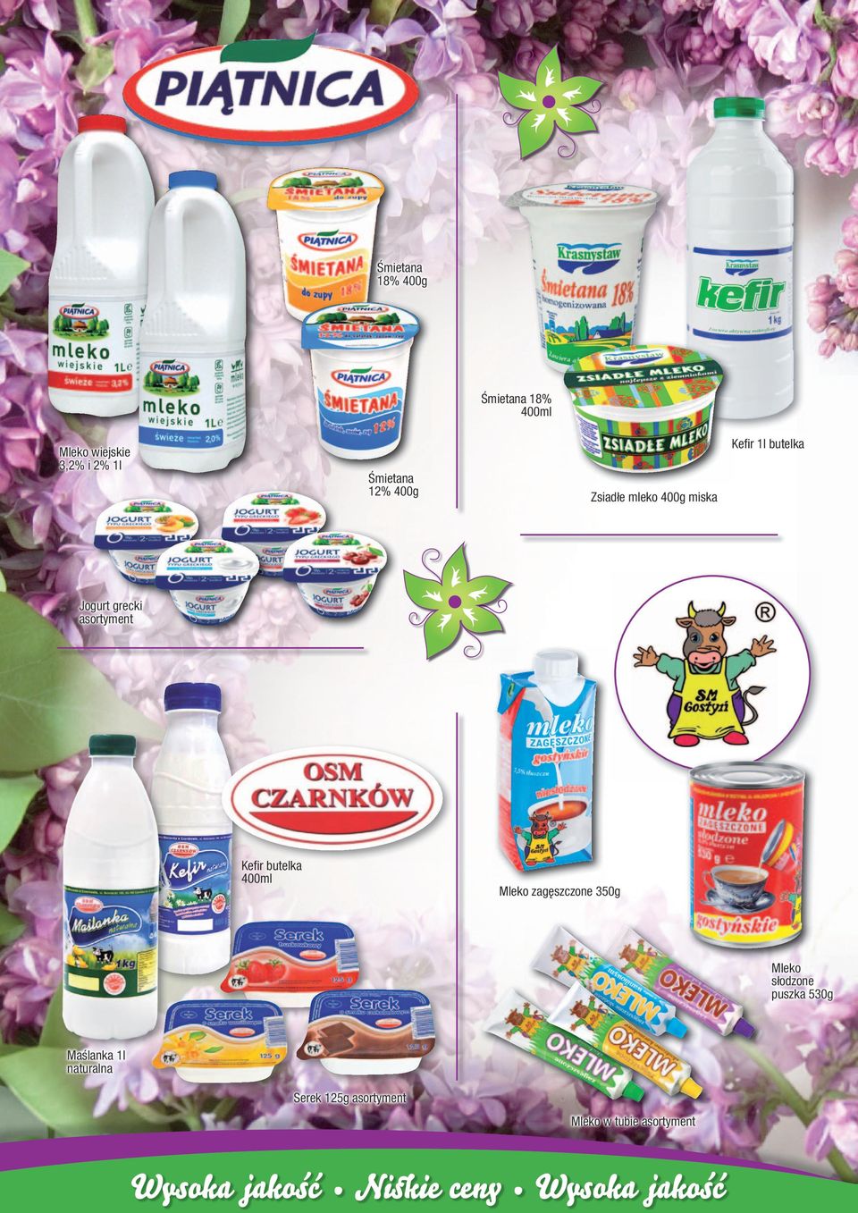 asortyment Kefir butelka 400ml Mleko zagęszczone 350g Mleko słodzone