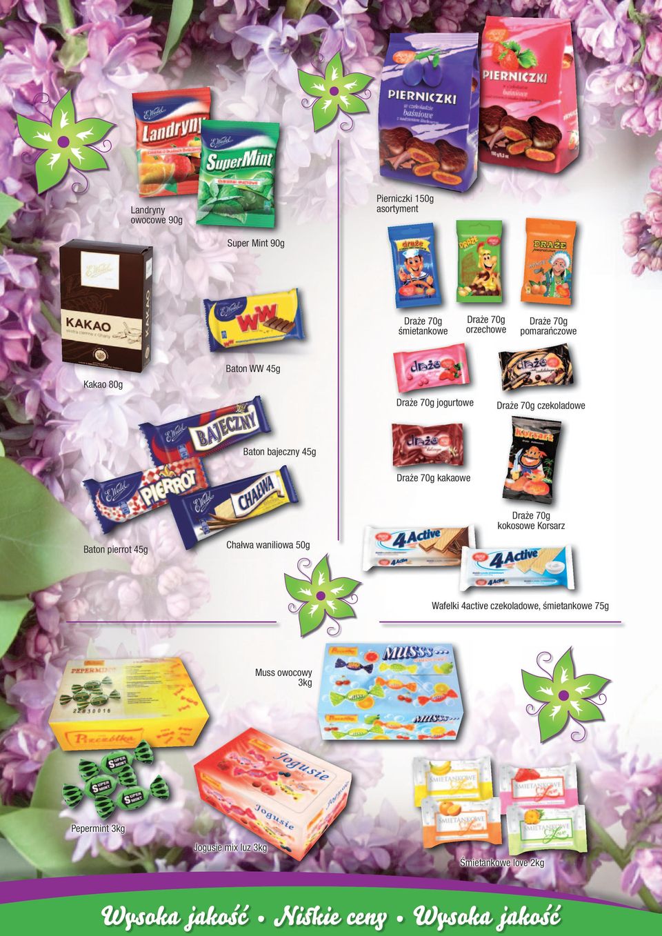 Baton bajeczny 45g Draże 70g kakaowe Draże 70g kokosowe Korsarz Baton pierrot 45g Chałwa waniliowa 50g