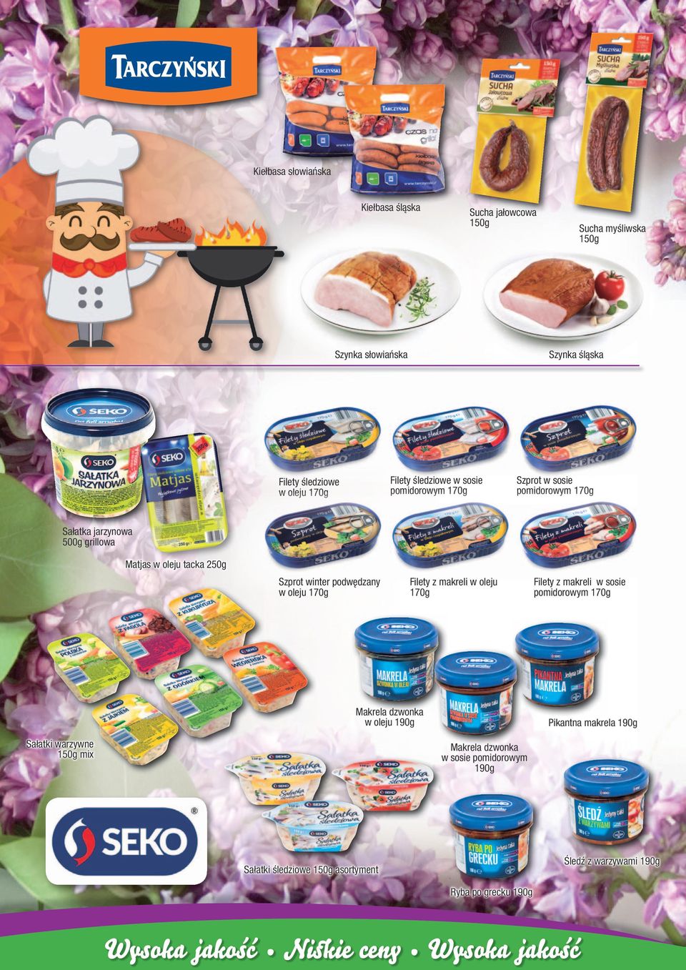 winter podwędzany w oleju 170g Filety z makreli w oleju 170g Makrela dzwonka w oleju 190g Sałatki warzywne 150g mix Filety z makreli w sosie