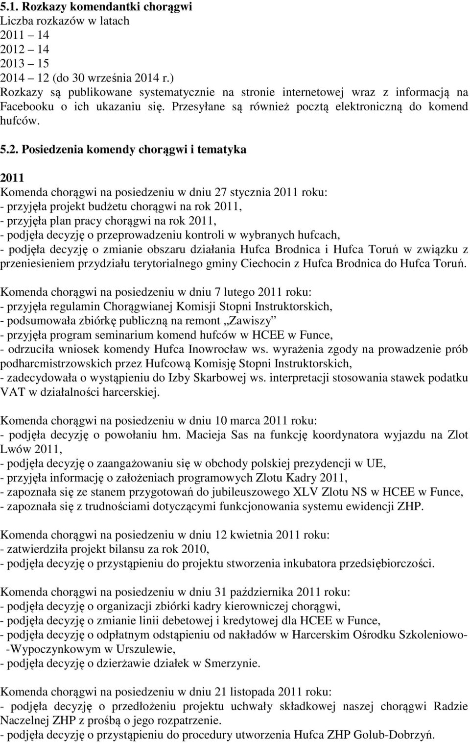Posiedzenia komendy chorągwi i tematyka 2011 Komenda chorągwi na posiedzeniu w dniu 27 stycznia 2011 roku: - przyjęła projekt budżetu chorągwi na rok 2011, - przyjęła plan pracy chorągwi na rok 2011,