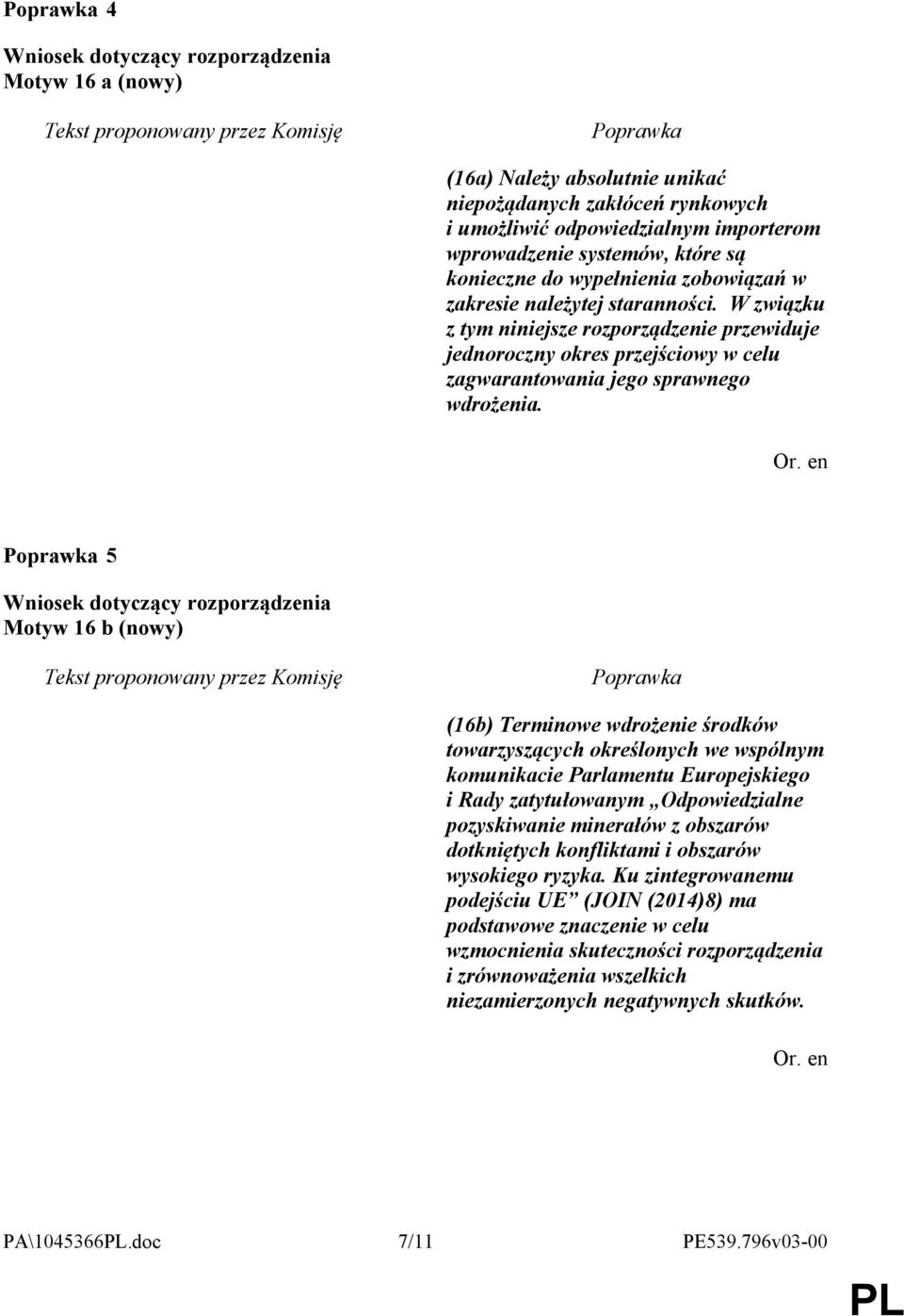 5 Motyw 16 b (nowy) (16b) Terminowe wdrożenie środków towarzyszących określonych we wspólnym komunikacie Parlamentu Europejskiego i Rady zatytułowanym Odpowiedzialne pozyskiwanie minerałów z obszarów
