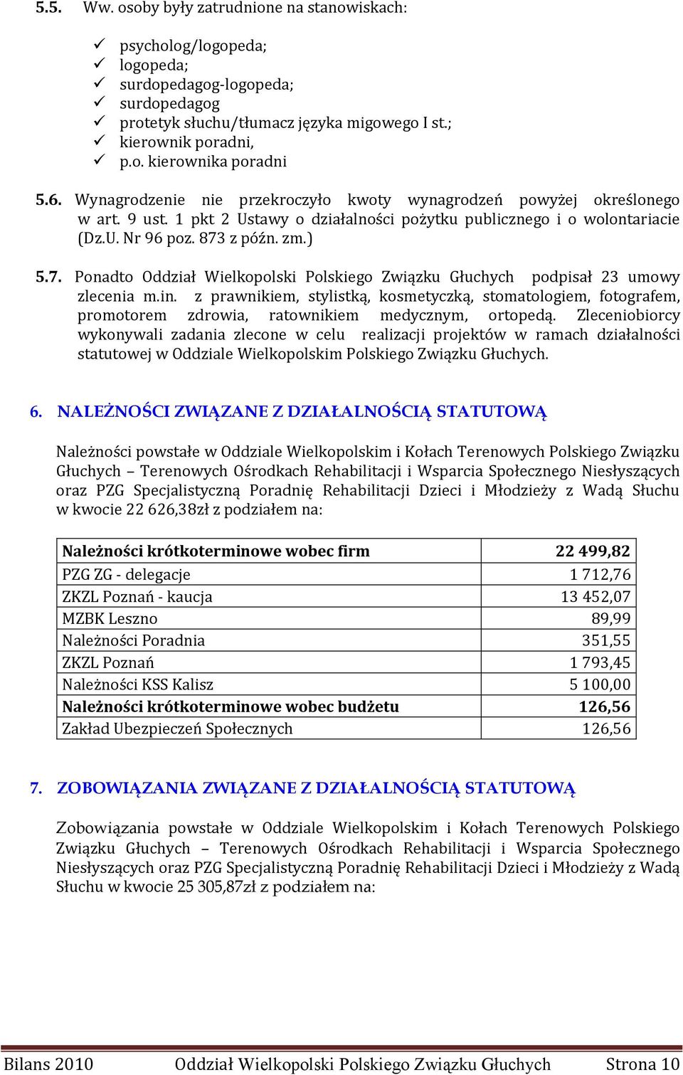 z późn. zm.) 5.7. Ponadto Oddział Wielkopolski Polskiego Związku Głuchych podpisał 23 umowy zlecenia m.in.