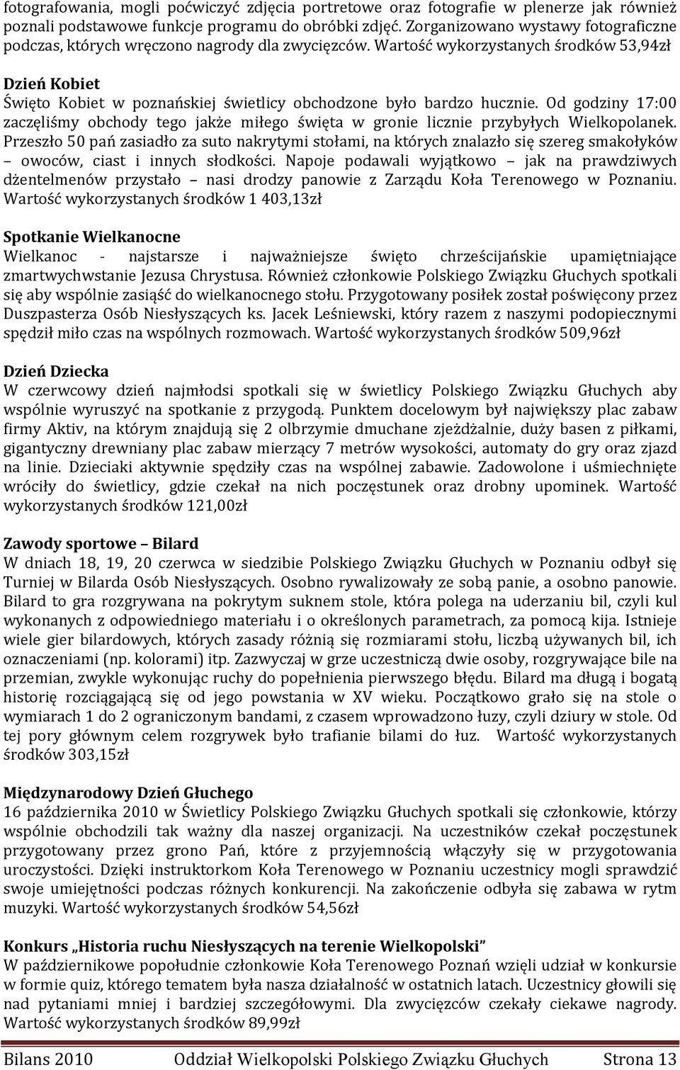 Wartość wykorzystanych środków 53,94zł Dzień Kobiet Święto Kobiet w poznańskiej świetlicy obchodzone było bardzo hucznie.