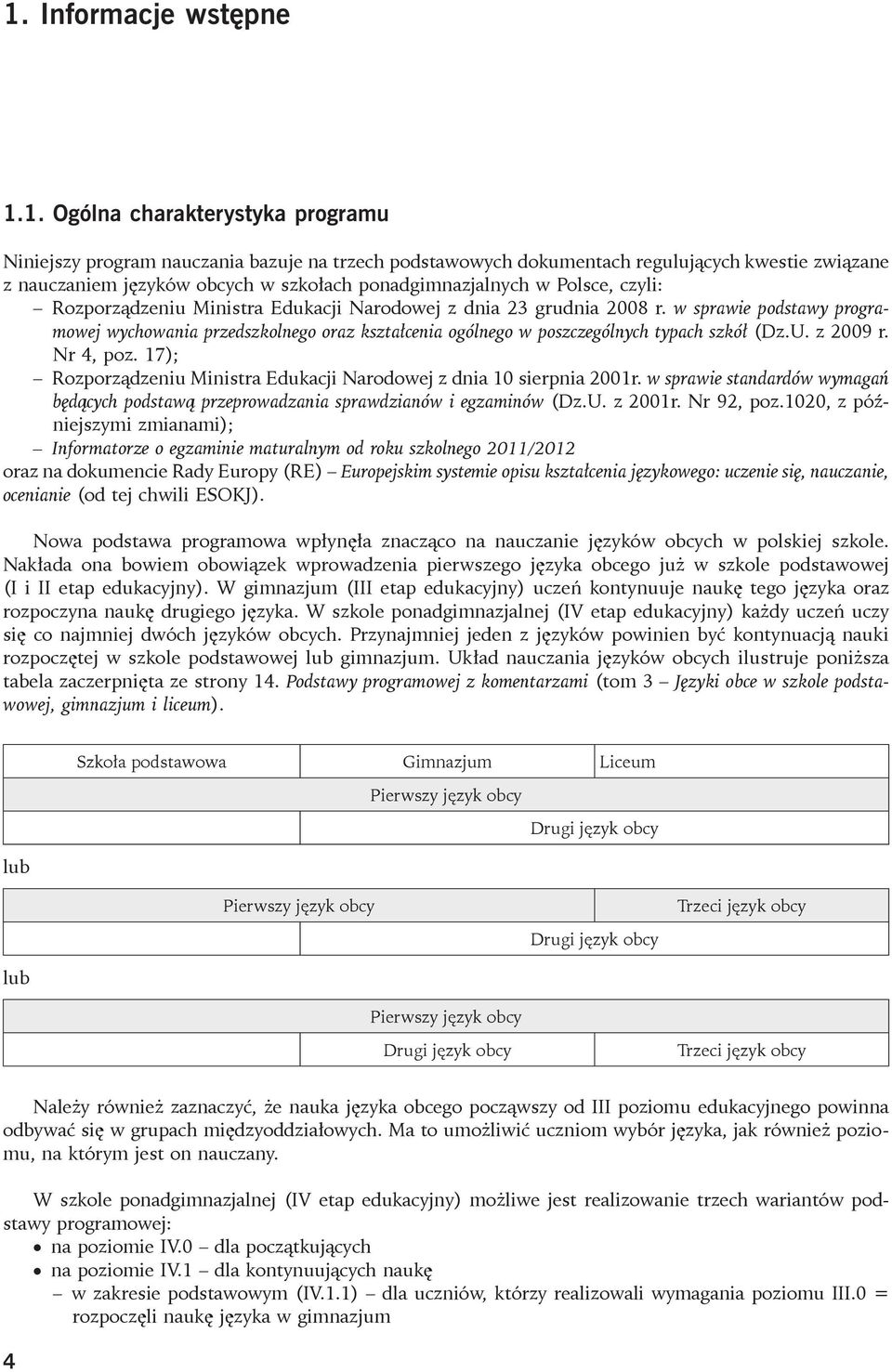 w sprawie podstawy programowej wychowania przedszkolnego oraz kształcenia ogólnego w poszczególnych typach szkół (Dz.U. z 2009 r. Nr 4, poz.