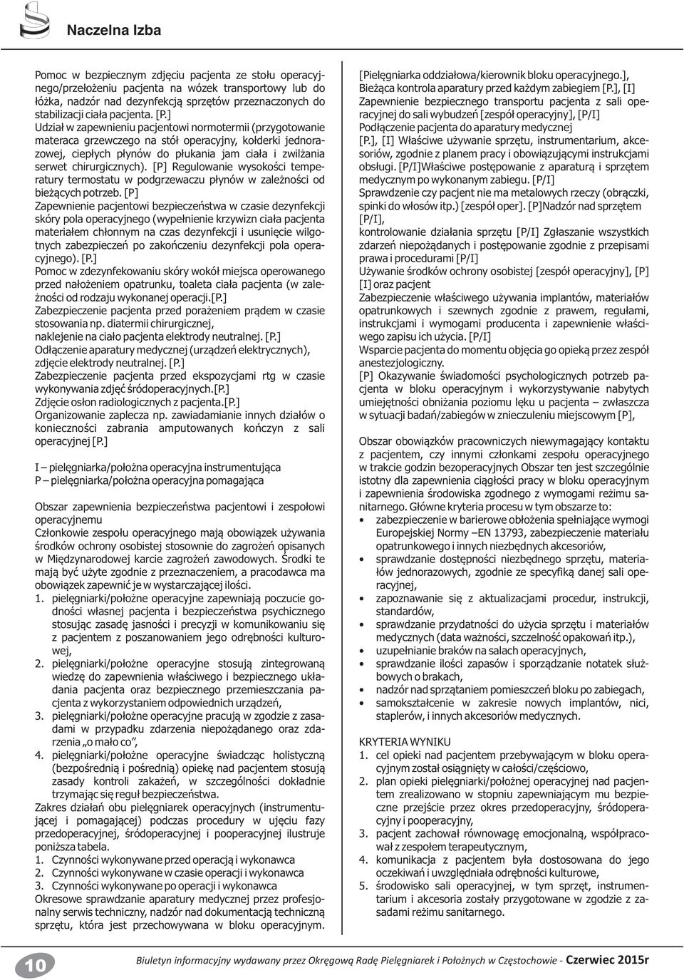 ] Udział w zapewnieniu pacjentowi normotermii (przygotowanie materaca grzewczego na stół operacyjny, kołderki jednorazowej, ciepłych płynów do płukania jam ciała i zwilżania serwet chirurgicznych).