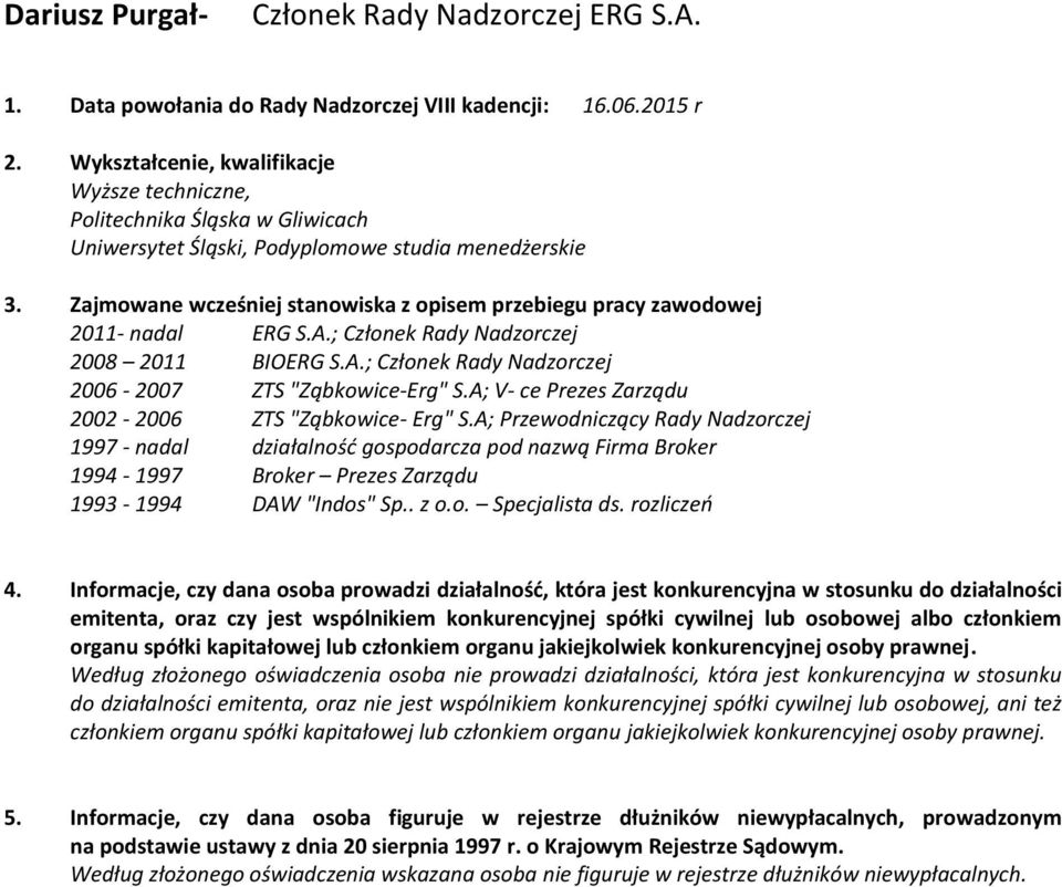 A; V- ce Prezes Zarządu 2002-2006 ZTS "Ząbkowice- Erg" S.