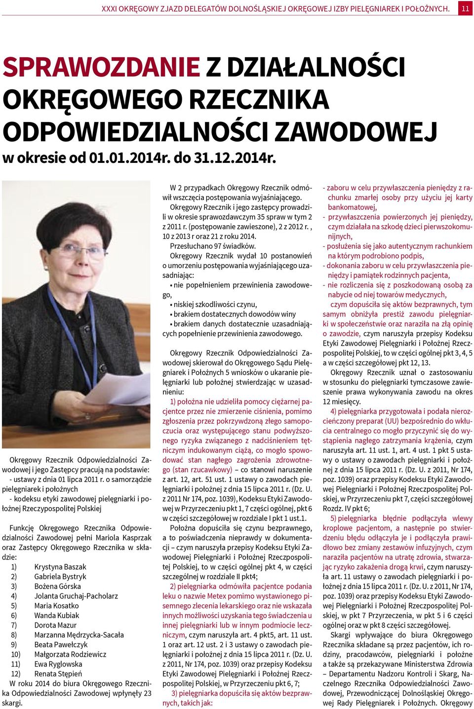 o samorządzie pielęgniarek i położnych - kodeksu etyki zawodowej pielęgniarki i położnej Rzeczypospolitej Polskiej Funkcję Okręgowego Rzecznika Odpowiedzialności Zawodowej pełni Mariola Kasprzak oraz