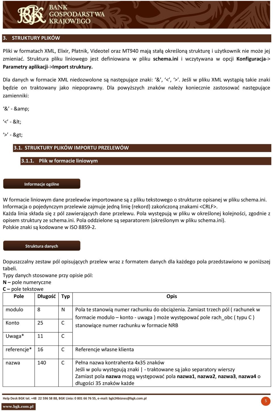 Dla danych w formacie XML niedozwolone są następujące znaki: &, <, >. Jeśli w pliku XML wystąpią takie znaki będzie on traktowany jako niepoprawny.