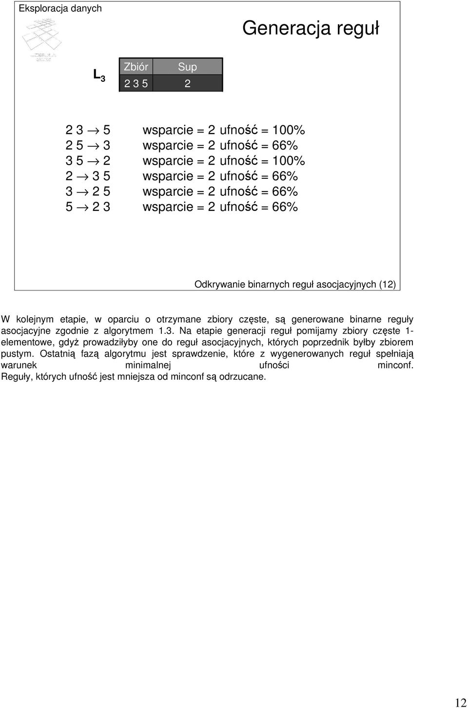 asocjacyjne zgodnie z algorytmem 1.3.