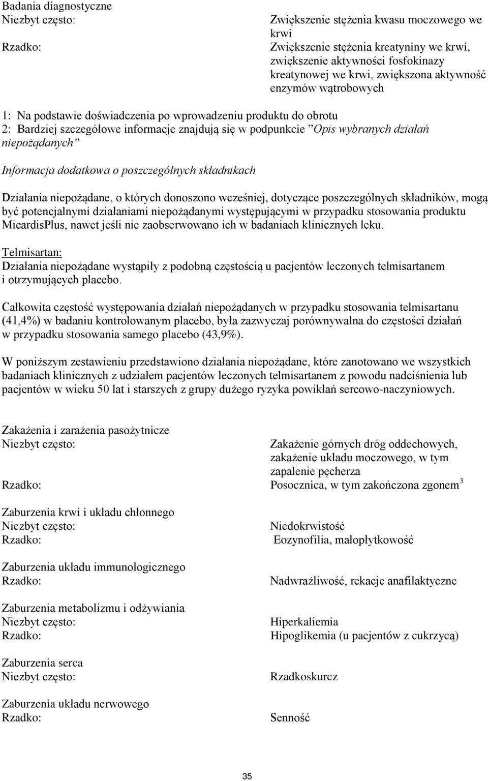 poszczególnych składnikach Działania niepożądane, o których donoszono wcześniej, dotyczące poszczególnych składników, mogą być potencjalnymi działaniami niepożądanymi występującymi w przypadku