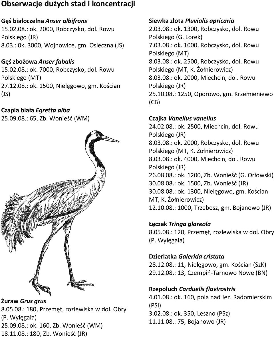 Wonieść (WM) Siewka złota Pluvialis apricaria 2.03.08.: ok. 1300, Robczysko, dol. Rowu Polskiego (G. Lorek) 7.03.08.: ok. 1000, Robczysko, dol. Rowu Polskiego (MT) 8.03.08.: ok. 2500, Robczysko, dol.