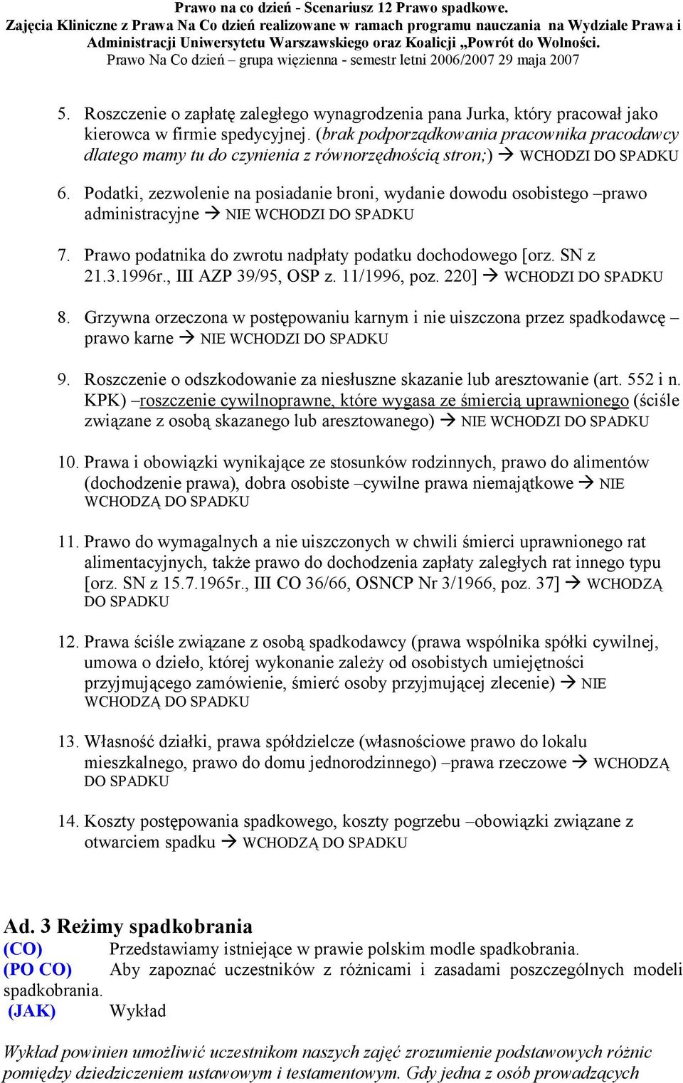 Podatki, zezwolenie na posiadanie broni, wydanie dowodu osobistego prawo administracyjne NIE WCHODZI DO SPADKU 7. Prawo podatnika do zwrotu nadpłaty podatku dochodowego [orz. SN z 21.3.1996r.