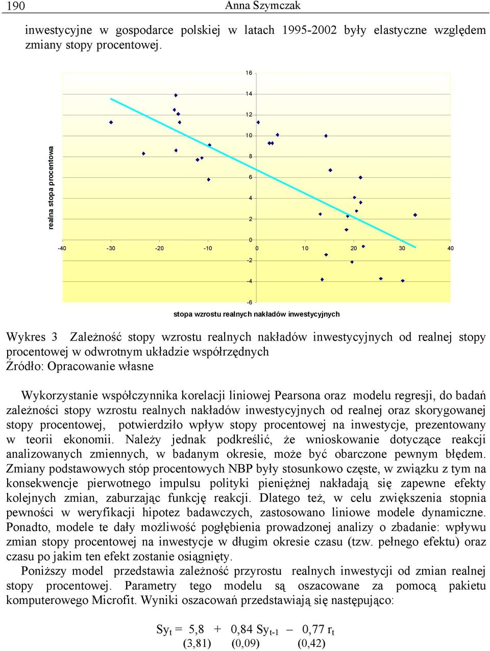 współrzędnych Wykorzystanie współczynnika korelacji liniowej Pearsona oraz modelu regresji, do badań zależności stopy wzrostu realnych nakładów inwestycyjnych od realnej oraz skorygowanej stopy