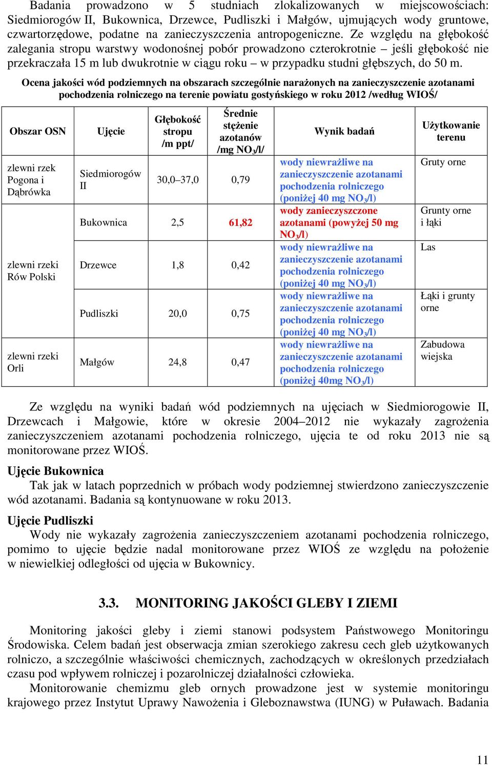 Ze względu na głębokość zalegania stropu warstwy wodonośnej pobór prowadzono czterokrotnie jeśli głębokość nie przekraczała 15 m lub dwukrotnie w ciągu roku w przypadku studni głębszych, do 50 m.