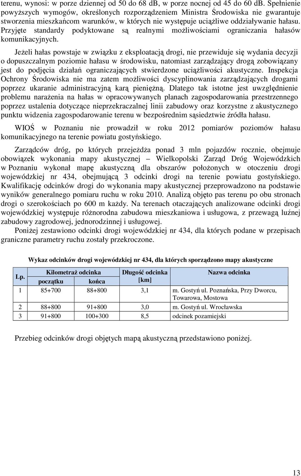 Przyjęte standardy podyktowane są realnymi możliwościami ograniczania hałasów komunikacyjnych.