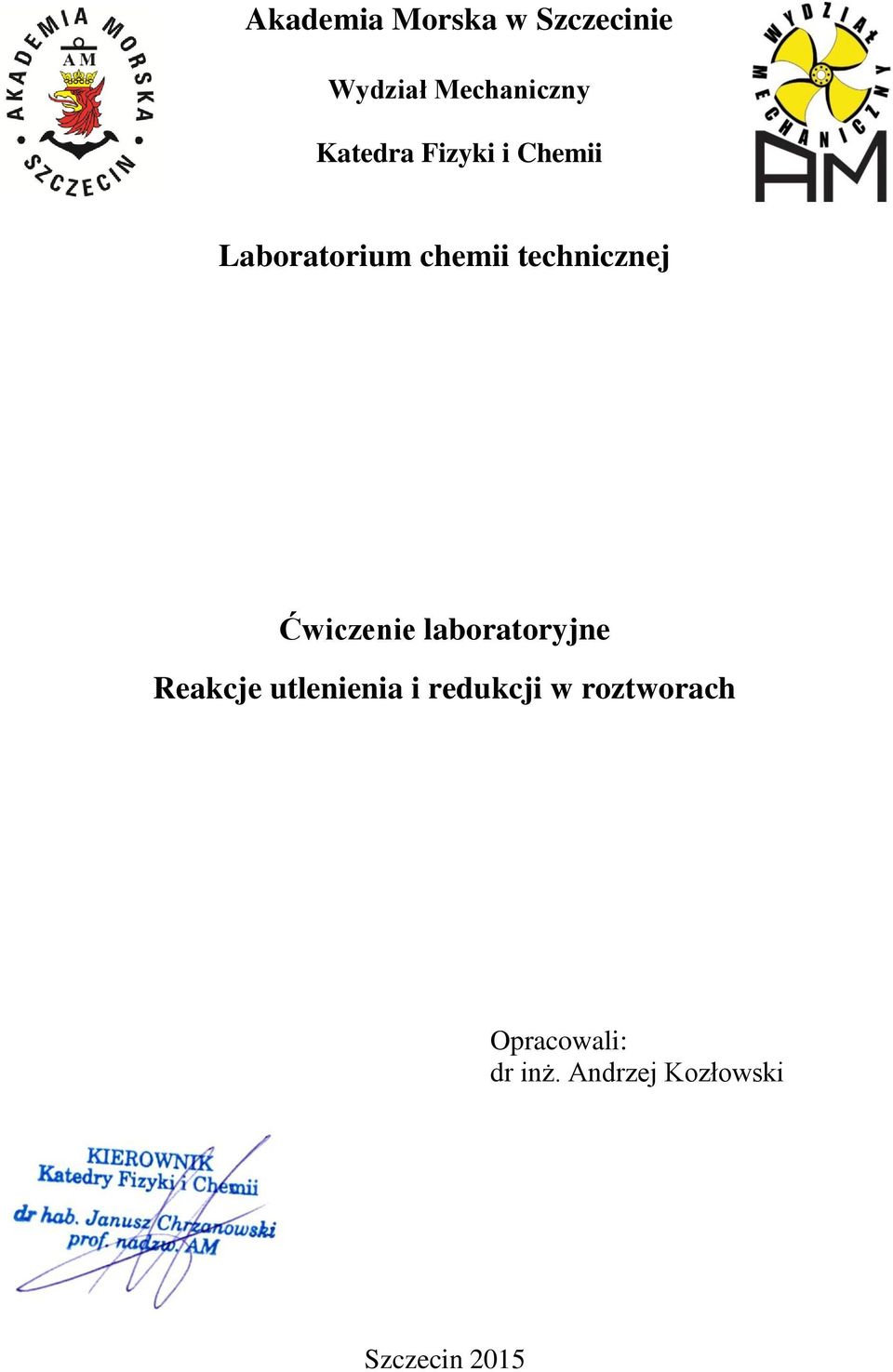 Ćwiczenie laboratoryjne Reakcje utlenienia i redukcji w