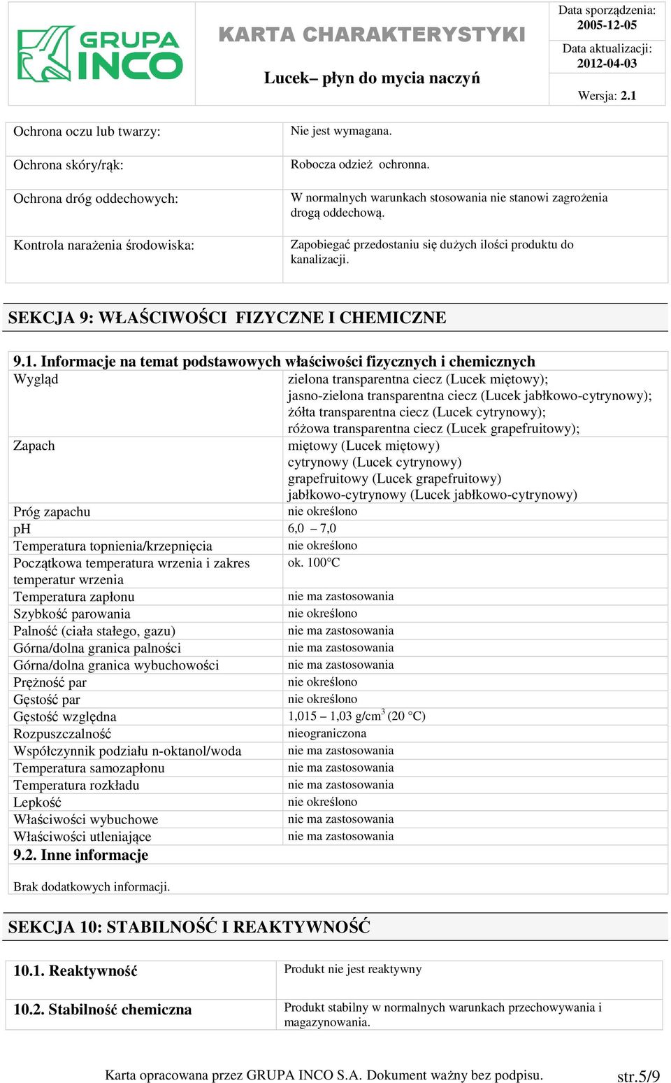 Informacje na temat podstawowych właściwości fizycznych i chemicznych Wygląd zielona transparentna ciecz (Lucek miętowy); jasno-zielona transparentna ciecz (Lucek jabłkowo-cytrynowy); żółta