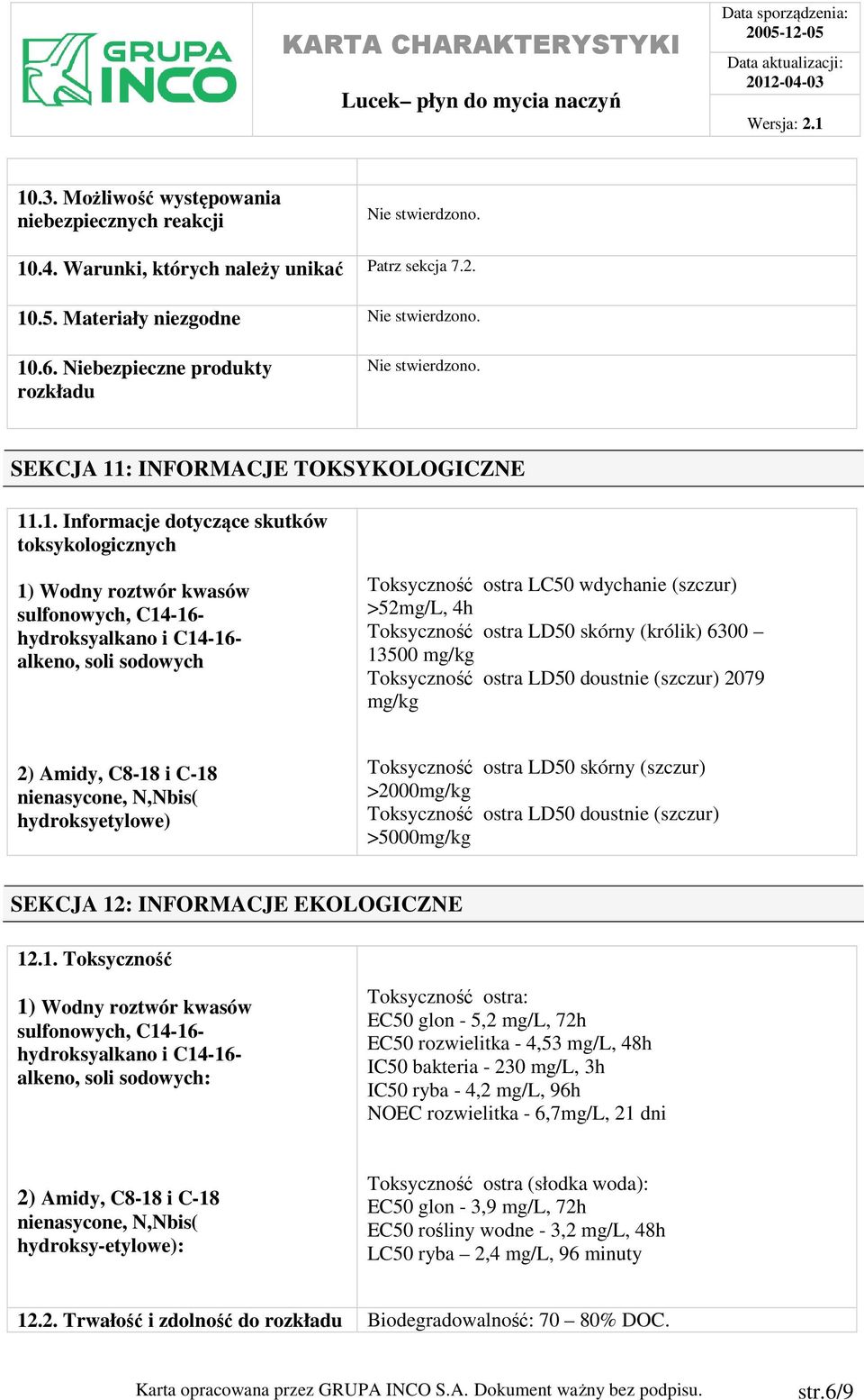 : INFORMACJE TOKSYKOLOGICZNE 11