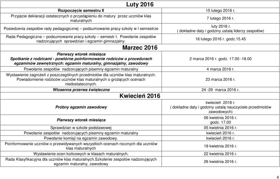 podsumowanie pracy szkoły semestr I. Powołanie zespołów nadzorujących sprawdzian i egzamin gimnazjalny.