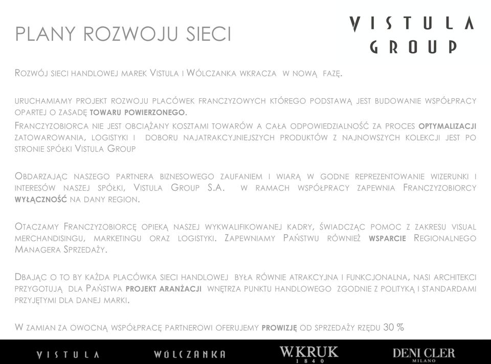 FRANCZYZOBIORCA NIE JEST OBCIĄŻANY KOSZTAMI TOWARÓW A CAŁA ODPOWIEDZIALNOŚĆ ZA PROCES OPTYMALIZACJI ZATOWAROWANIA, LOGISTYKI I DOBORU NAJATRAKCYJNIEJSZYCH PRODUKTÓW Z NAJNOWSZYCH KOLEKCJI JEST PO