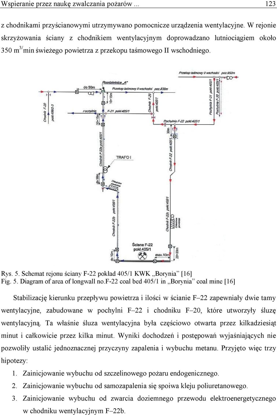 Schemat rejonu ściany F-22 pokład 405/1 KWK Borynia [16] Fig. 5. Diagram of area of longwall no.