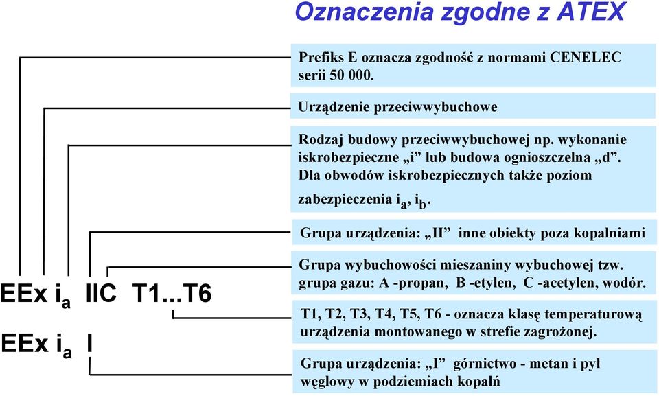 Dla obwodów iskrobezpiecznych także poziom zabezpieczenia i a, i b.