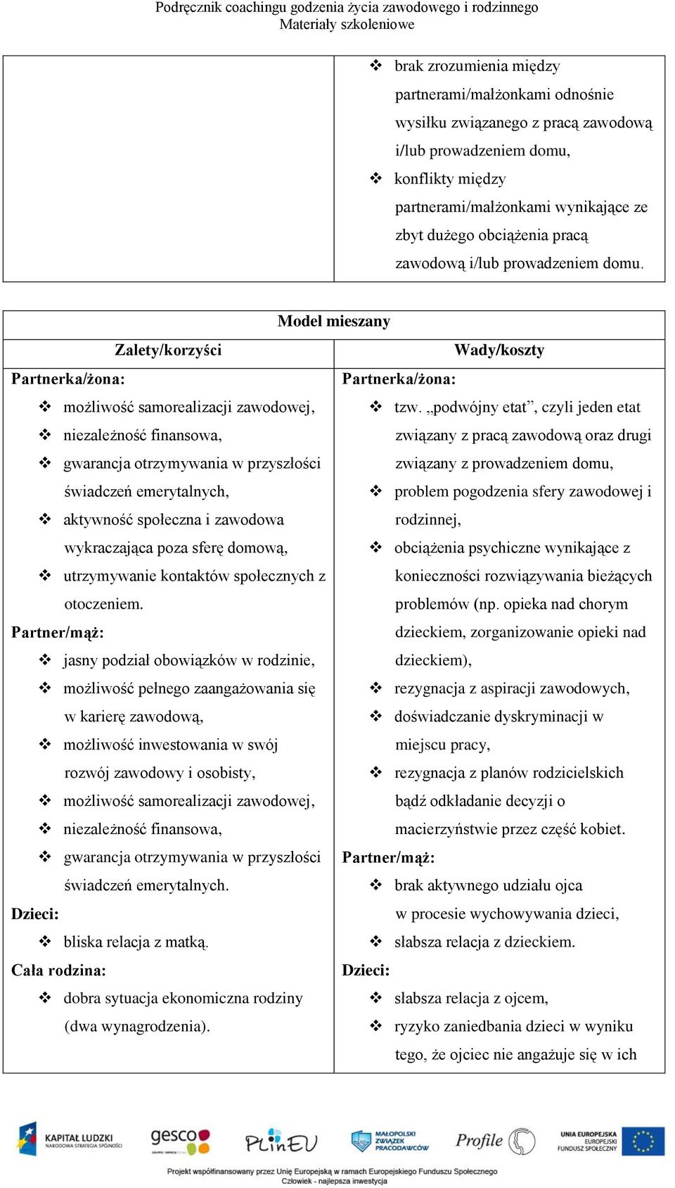 podwójny etat, czyli jeden etat związany z pracą zawodową oraz drugi gwarancja otrzymywania w przyszłości związany z prowadzeniem domu, świadczeń emerytalnych, problem pogodzenia sfery zawodowej i