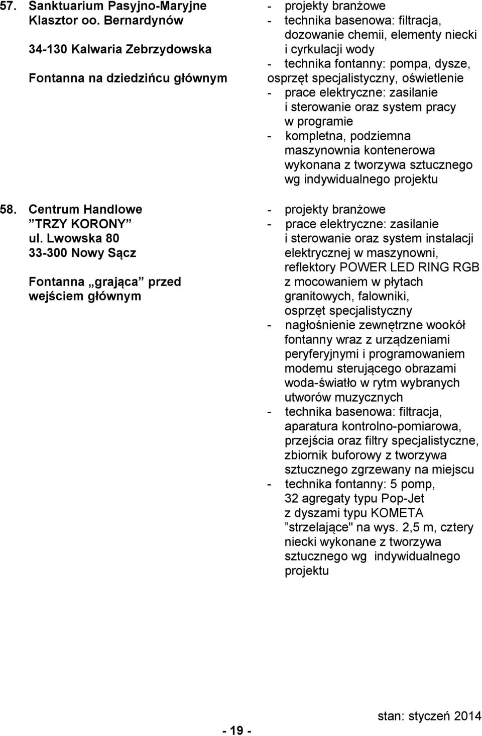 system pracy w programie - kompletna, podziemna maszynownia kontenerowa wykonana z tworzywa sztucznego wg indywidualnego projektu reflektory POWER LED RING RGB z mocowaniem w płytach granitowych,