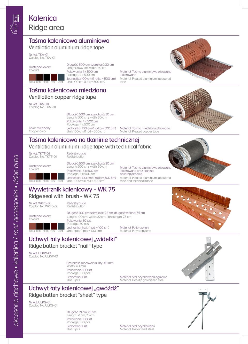 aluminiowa plisowana lakierowana Material: Pleated aluminium lacquered tape akcesoria dachowe kalenica / roof accessories ridge area Kolor miedziany Copper color Taśma kalenicowa na tkaninie