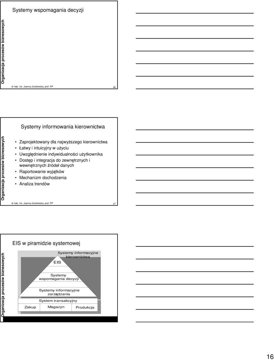 47 EIS w piramidzie systemowej Zakup Systemy informacyjne kierownictwa EIS Systemy wspomagania decyzji Systemy informacyjne zarządzania System